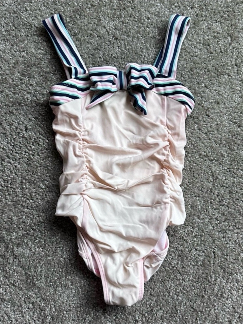 🎀Janie and Jack Pale Pink One-Piece Swimsuit with Striped Bow